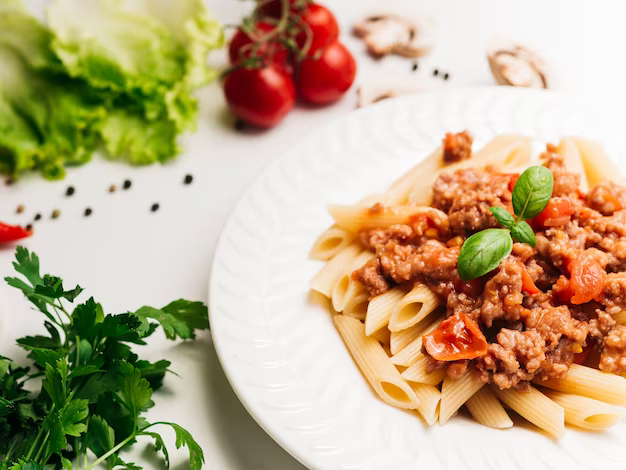Plate of pasta with minced meat