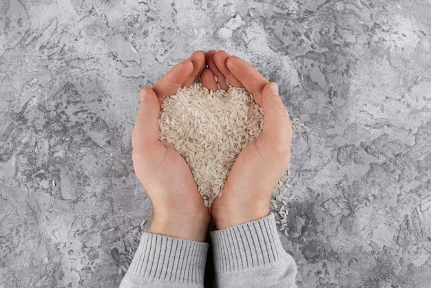 Hands, top view, holding rice